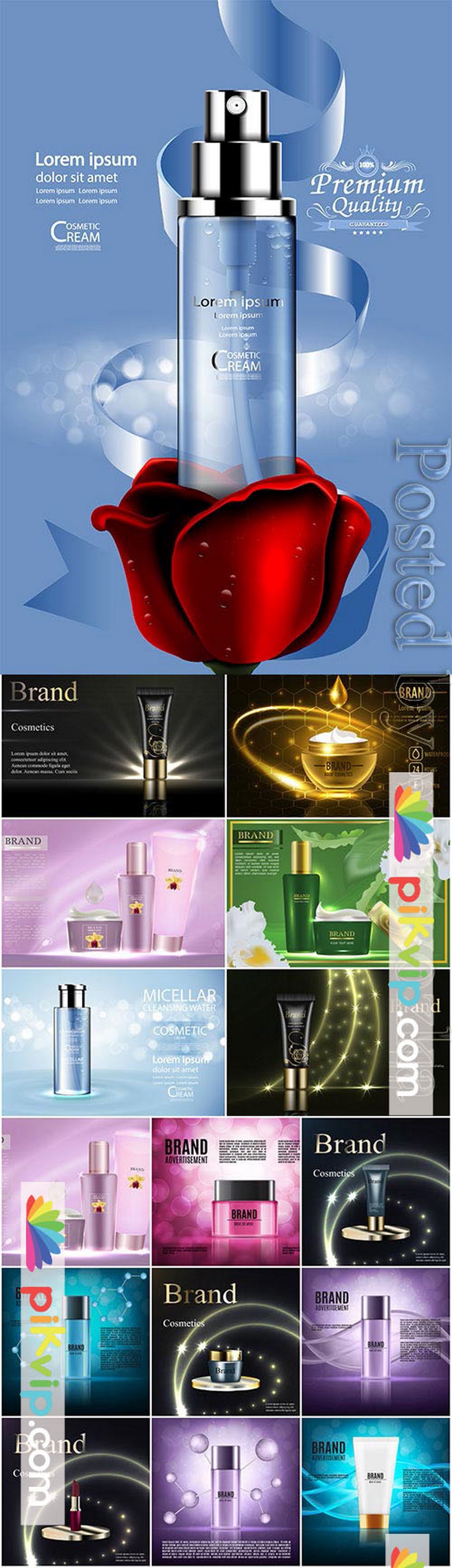 Elegant cosmetic advertising posters in vector